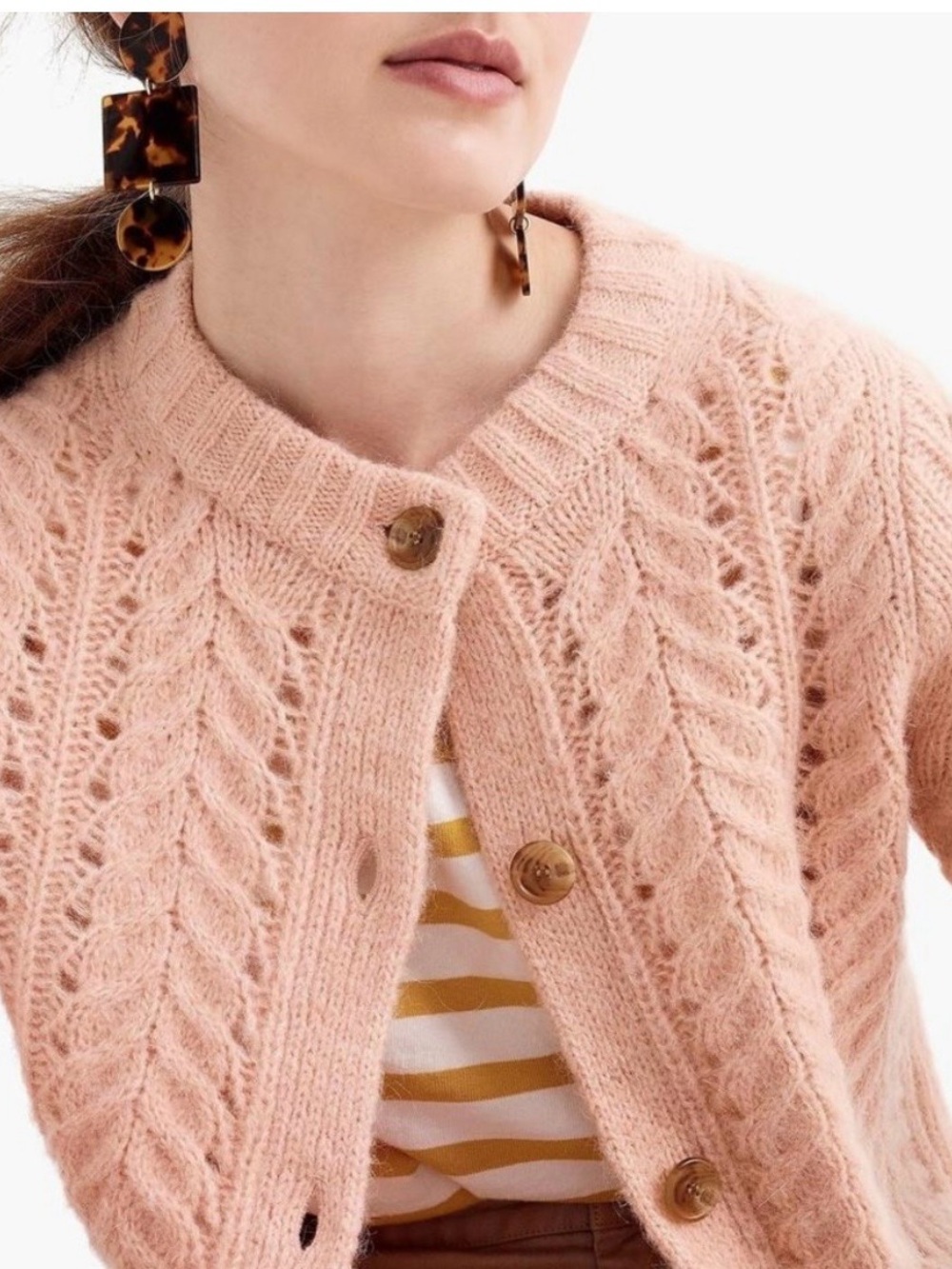 J.Crew Point Sur Soft Pink Cable-Knit Button Cardigan Sweater Size Small Preppy